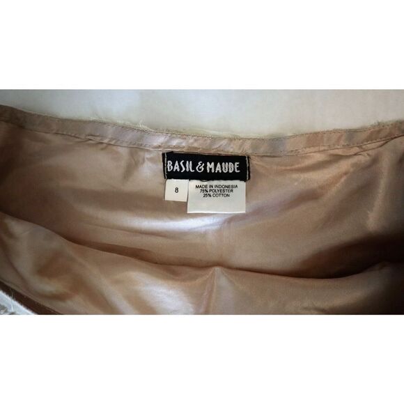 Basil & Maude Women Sz 8 Beige Beaded Heavily Embellished A-Line Midi Skirt - Picture 6 of 6